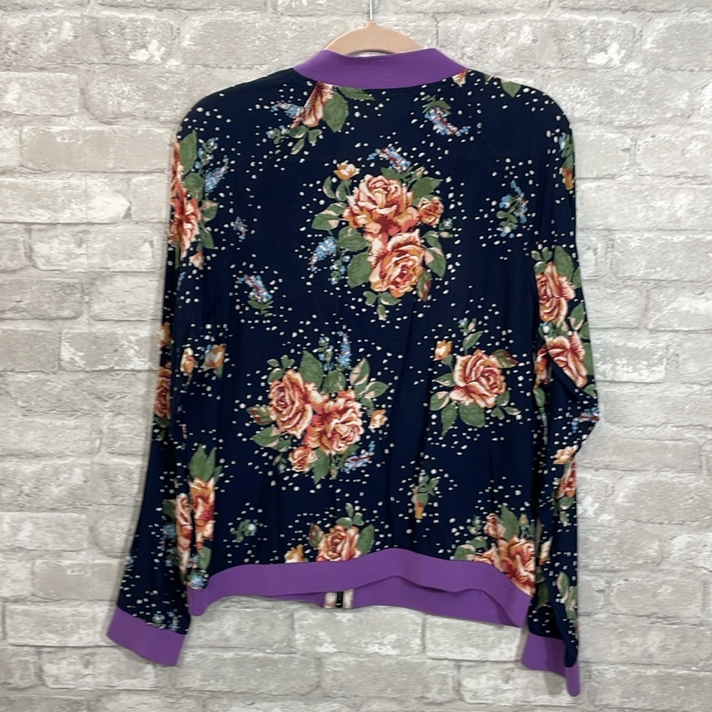 Maurices Floral Bomber Jacket with Purple Trim - Picture 3 of 4